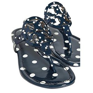 NIB Tory Burch Miller Sandal in Navy Polka Dot